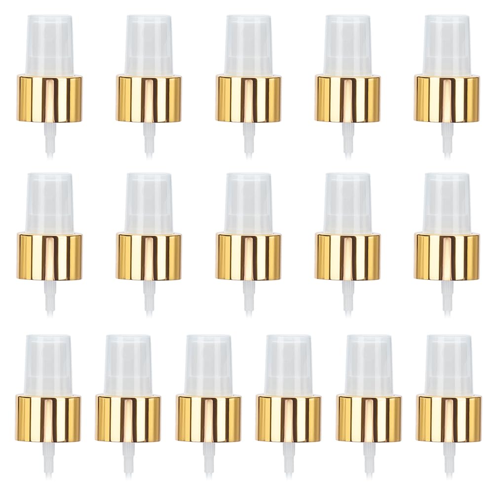 WEBEEDY 16 PCS Spray Bottle Caps 24/410 Gold White Sprayer Lid Plastic Nozzle Sprayer Head Replacement Fine Mist Sprayer Pump To
