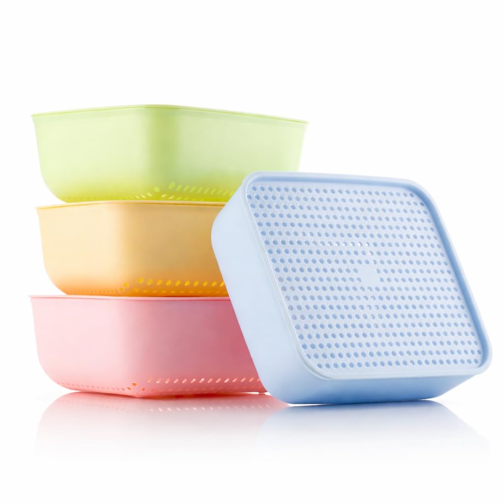Akx Colorful Fridge Storage Containers (3 Pcs) With Lid  Stackable Vegetable & Fruit Basket Organiser Box | Kitchen, Home & Off