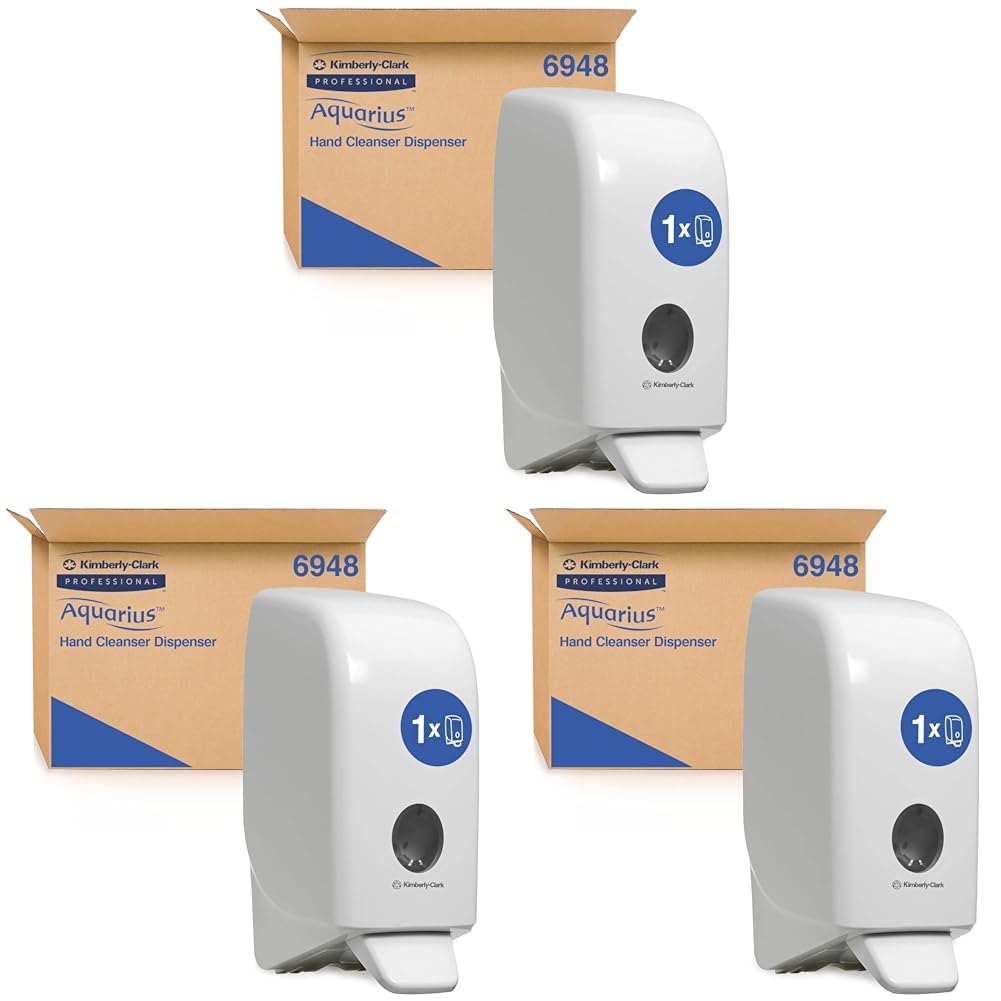Kimberly-Clark  69480 Aquarius Soap/ Sanitizer Dispenser For Scott 1L Soap / Sanitizer Cassettes (White), Plastic (Pack Of 3)