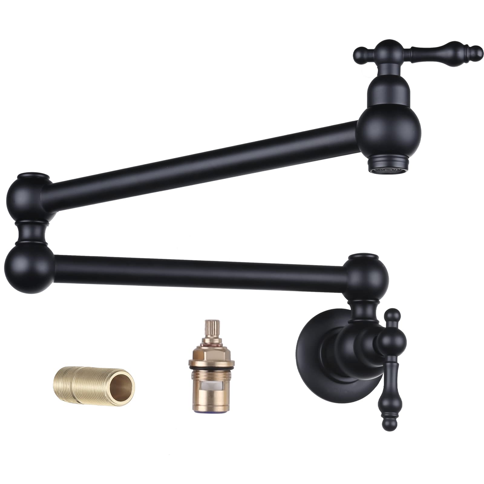 Wowow Pot Filler Wall Mount Copper Faucet Matte Black Pot Filler Faucet Rotatable Faucet Brass Kitchen Faucet 2 Handle Stretchab