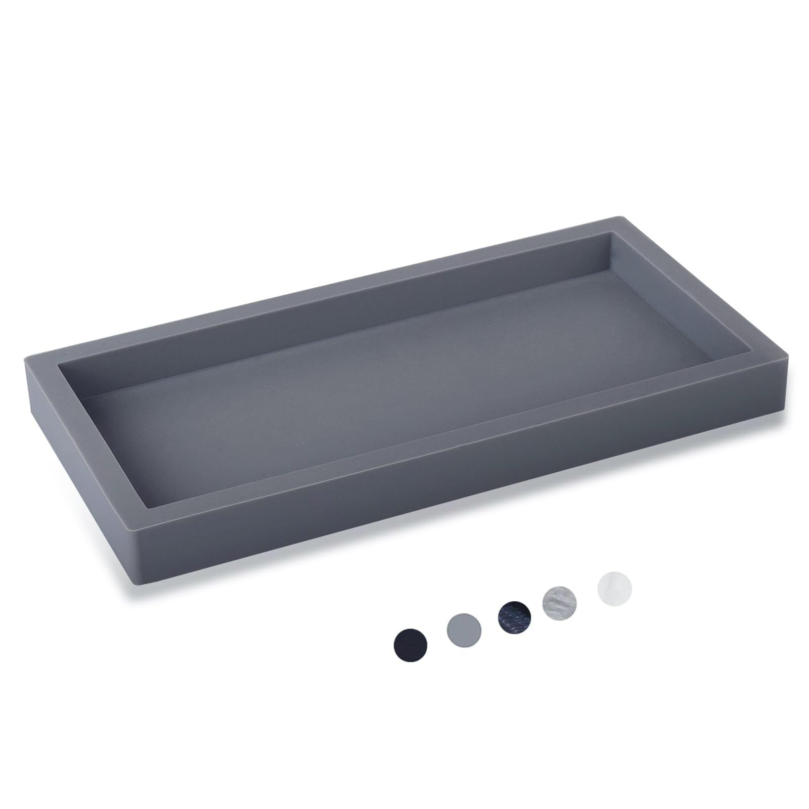 Small Silicone Bathroom Vanity Tray Rectangle Soap and Sponge Holder Kitchen Sink Organizer for Scrubber  Lotion Bottles  Perfume  Jewelry  Candle  Key Trinket Ring  Grey