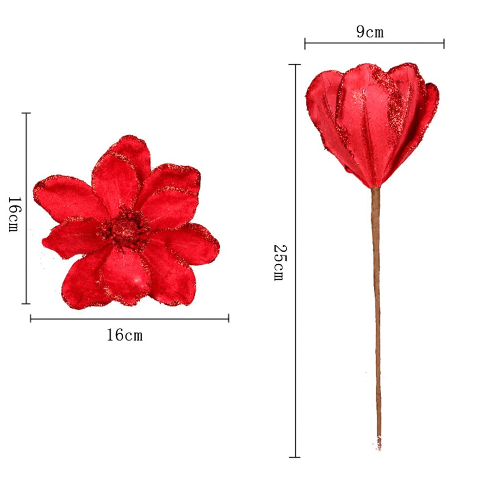 vctops 10 PCS Glitter Artificial Flower Christmas Tree Wreath DIY Ornaments 6.3 Inch Faux Flower for Xmas New Year Wedding Party