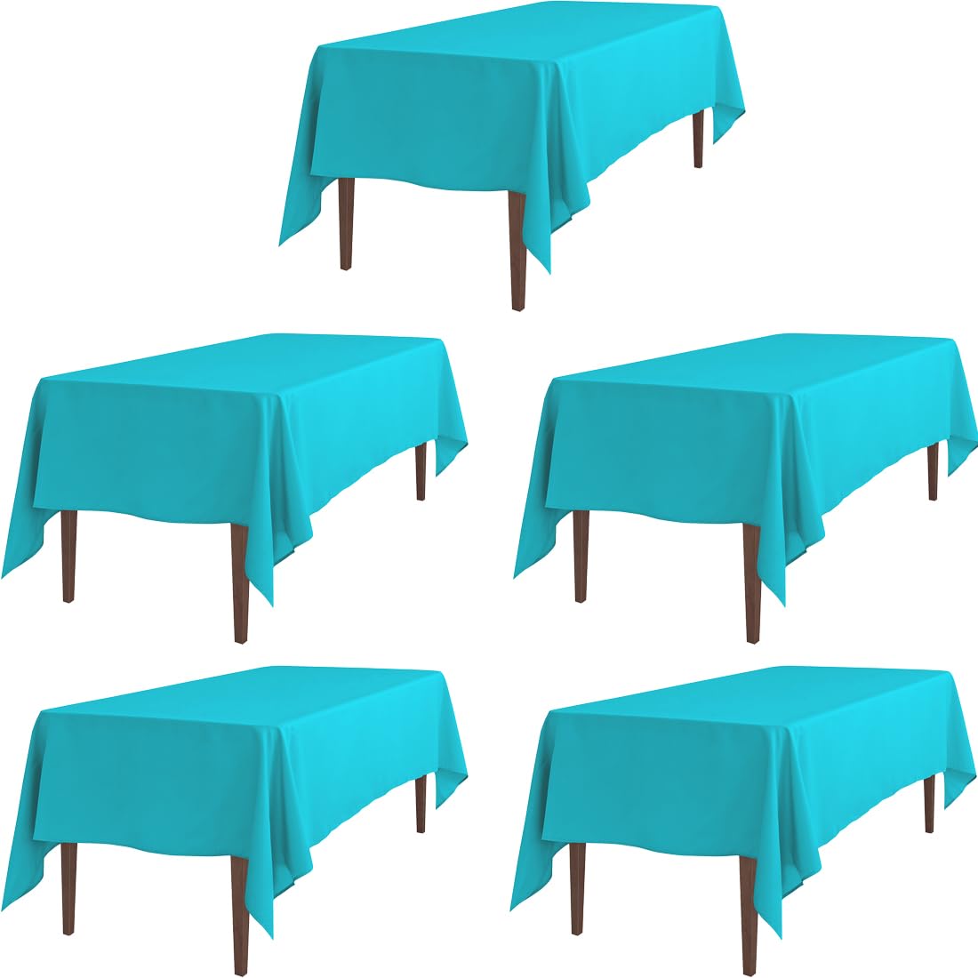 LTC LINENS 5 Pack Turquoise Rectangular Tablecloths 60 x 126 Inches for 8 Feet Rectangle Banquet Tables with Half-Drop - Stain a
