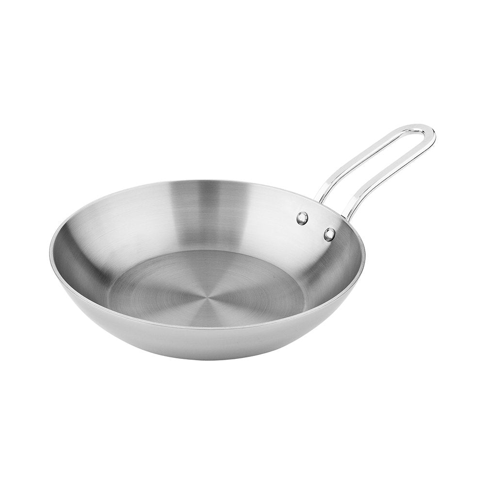 Restaurantware 6.5 Inch Mini Skillet 1 Curved Cooking Skillet - Stain Resistant With Handle Silver Stainless Steel Frying Skille