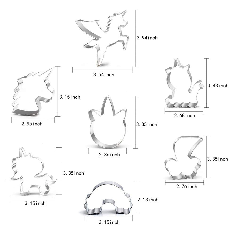 Lubtosmn Unicorn Cookie Cutter Set-3 Inches-7 Piece-5 Unicorn Face&Head, Rainbow, Shooting Star, Fantasy Unicorn Fondant Molds F