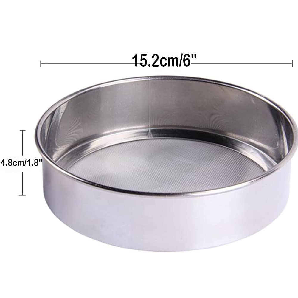 Loveday 6'' Flour Sieve Stainless Steel Professional Round Flour Sieve Strainer With 60 Mesh (6 Inch, 18/8 Steel)