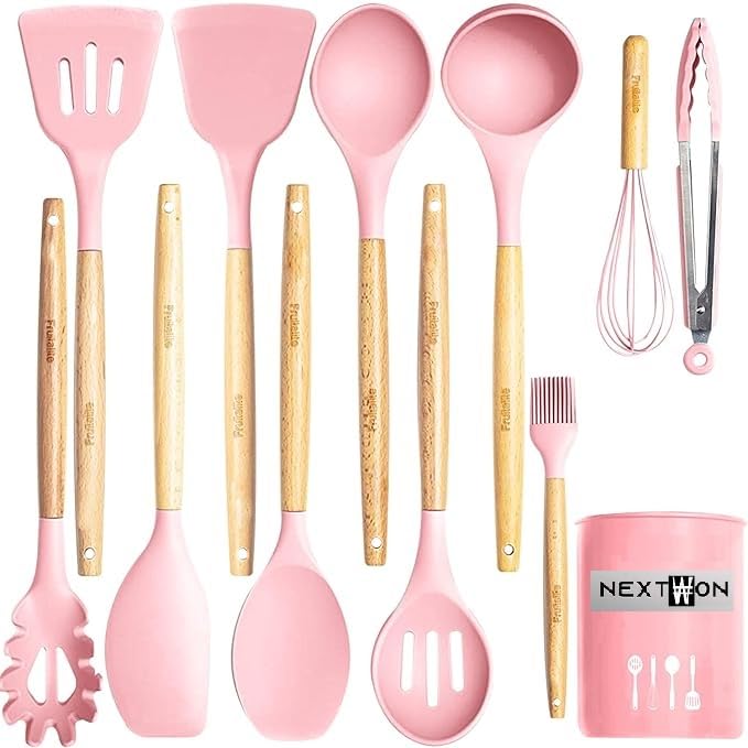 Non Stick Silicone Spatula Spoon Laddle Utensil Set For Kitchen Cookware Tool Set, 12 Pcs (Purple)