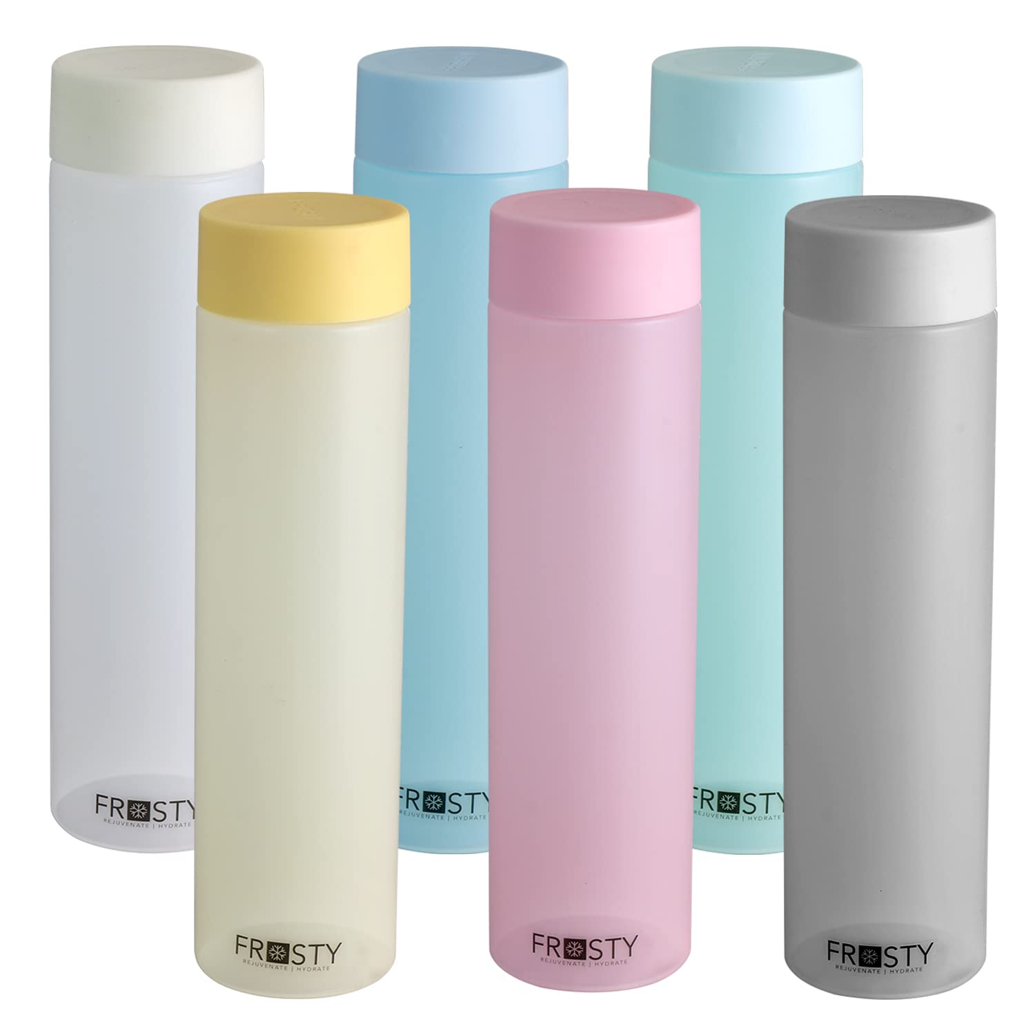 Aquaware Frosty Plastic Food Grade Fridge Round Water Bottle Gift Set(6 Pieces, 1L,Assorted) | 950 Milliliter