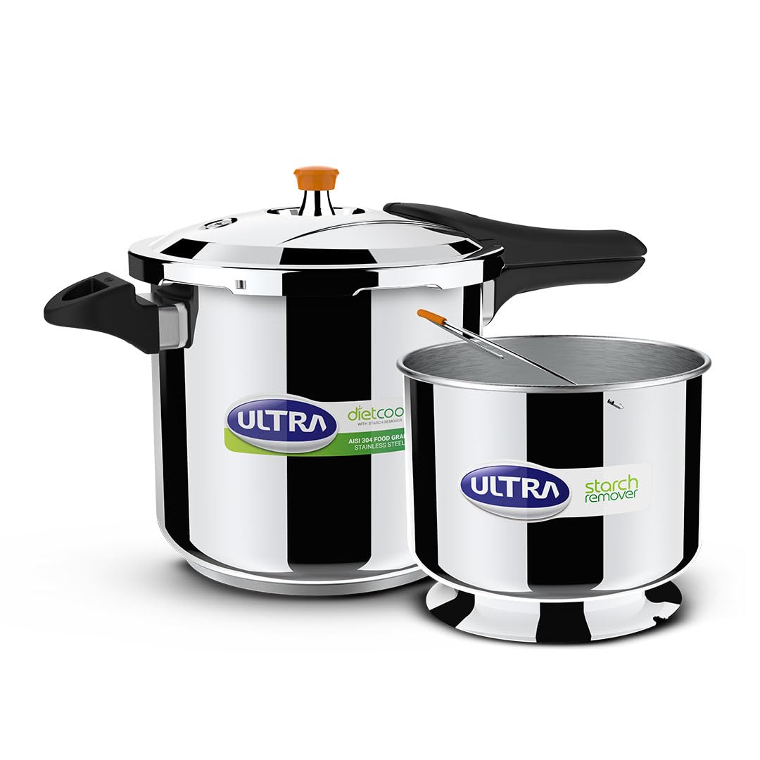 Ultra Duracook Diet Cooker 8 Litre | Excess Starch Remover | Diet Friendly | Aisi 304 Food Grade Stainless Steel Cooker With 10 