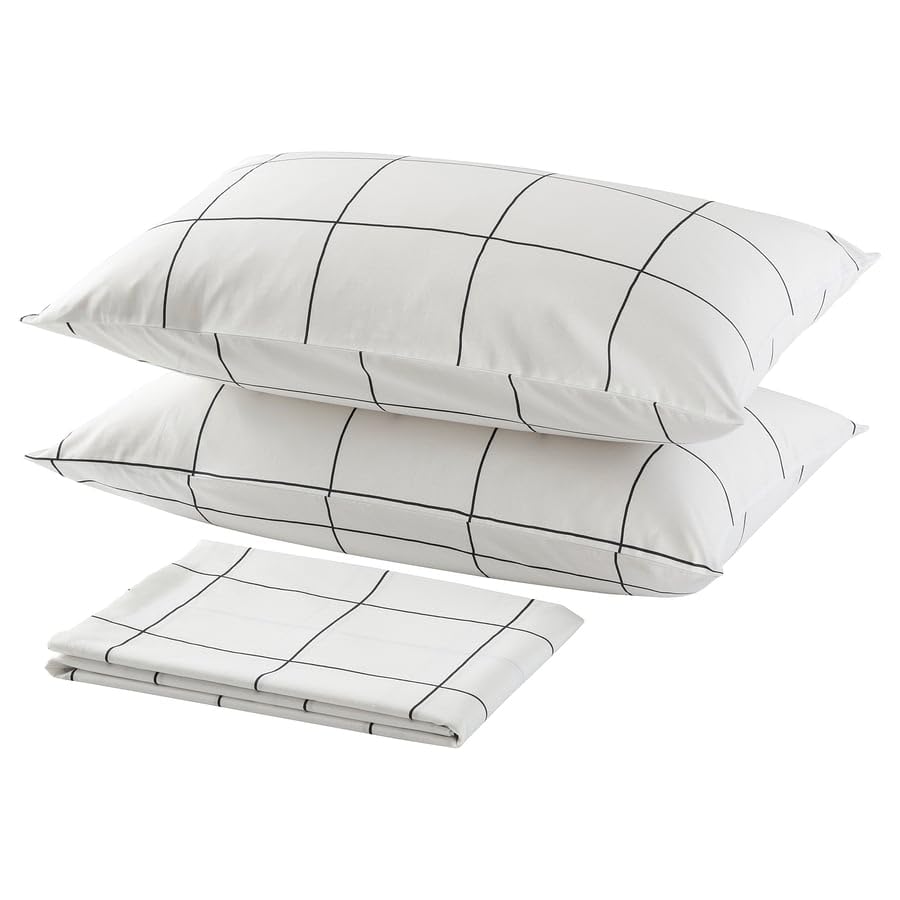Establisher Jmtstarr Flat Sheet With 2 Pillowcases  White Check Pattern Bedding Set, 240X260 Cm Sheet With 50X80 Cm Pillow Cove