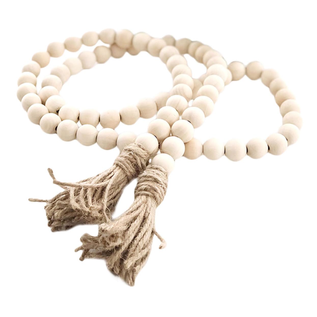 Wood Bead Garland with Tassels 58 Farmhouse Beads Rustic Country Decor Prayer Boho Beads Wall Hanging Decoration