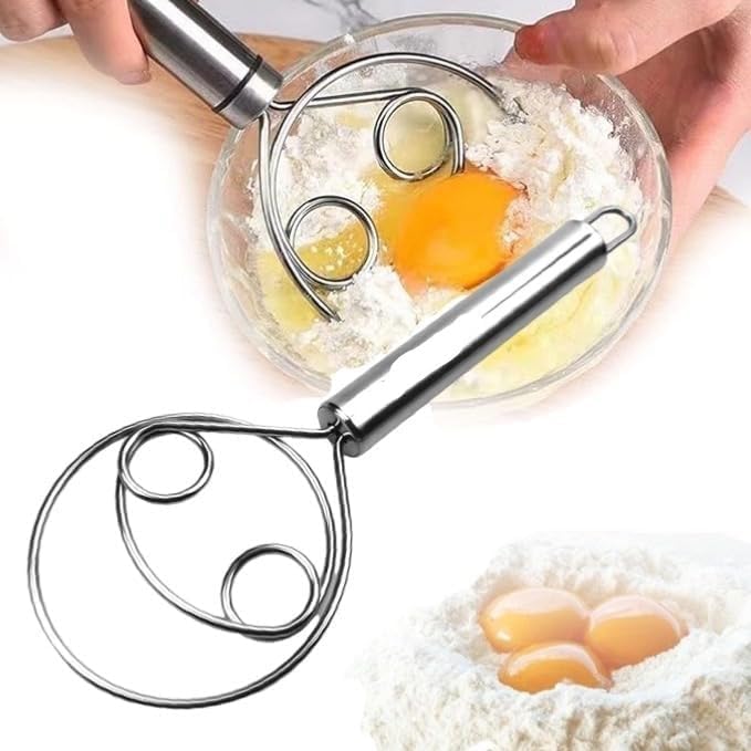 Wropzo Dough Whisk Food Grade 304 Stainless Steel Hand Mixer Bread Whisk 8.5 Inch Danish Whisk Dough Scraper Baking Tool For Bre