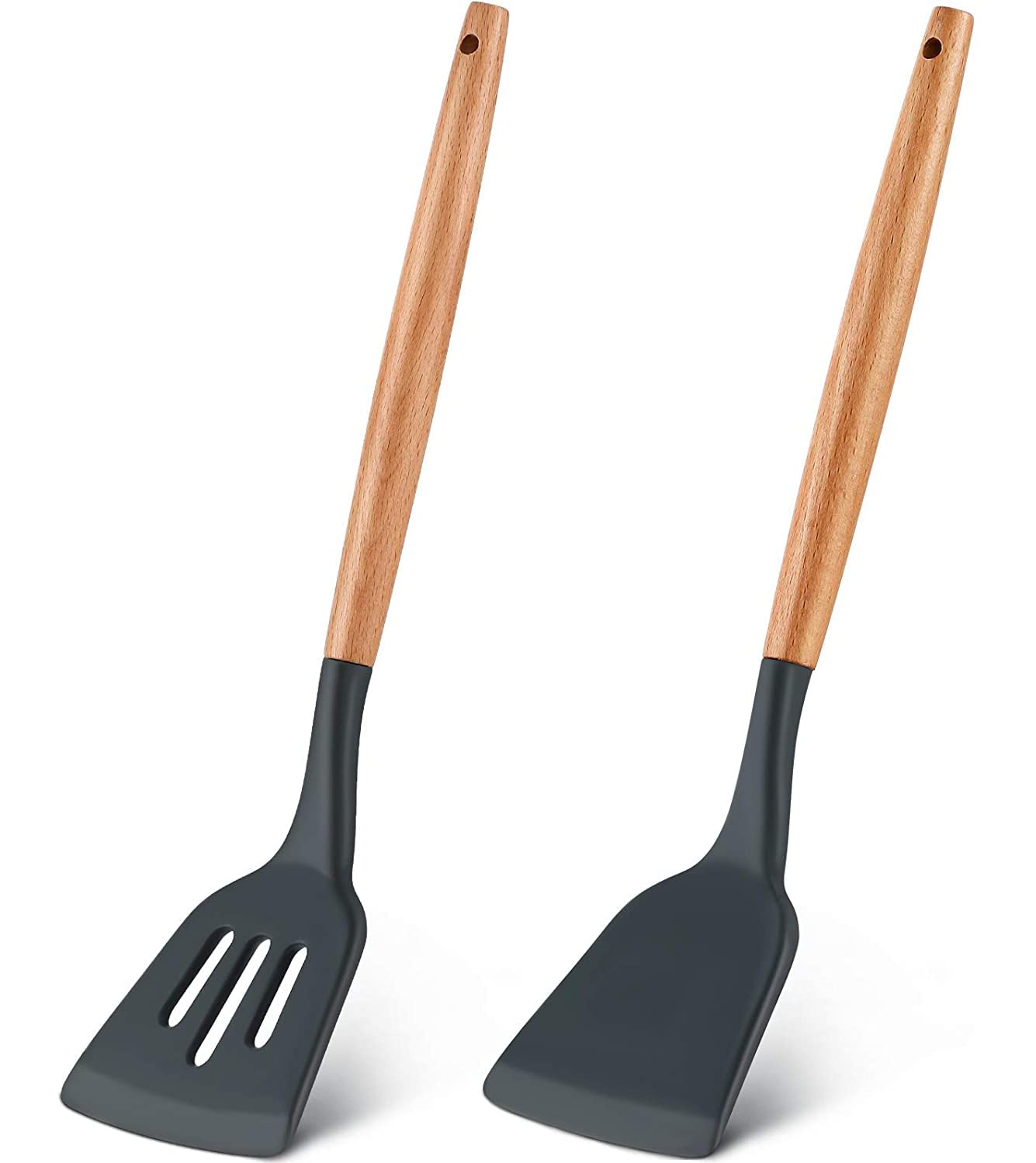 Woodtula Wooden Handle Non-Stick Cookware For Baking And Mixing - Kitchen Rubber Spatula - Heat-Resistant Silicone Spatulas Set 
