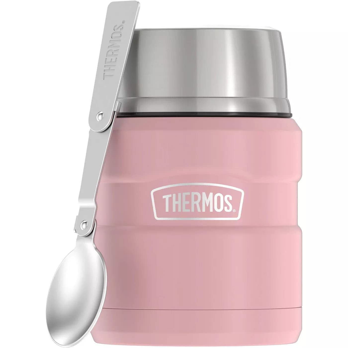 Thermos Stainless King Vacuum-Insulated Food Jar With Spoon, 16 Ounce, Matte Rose