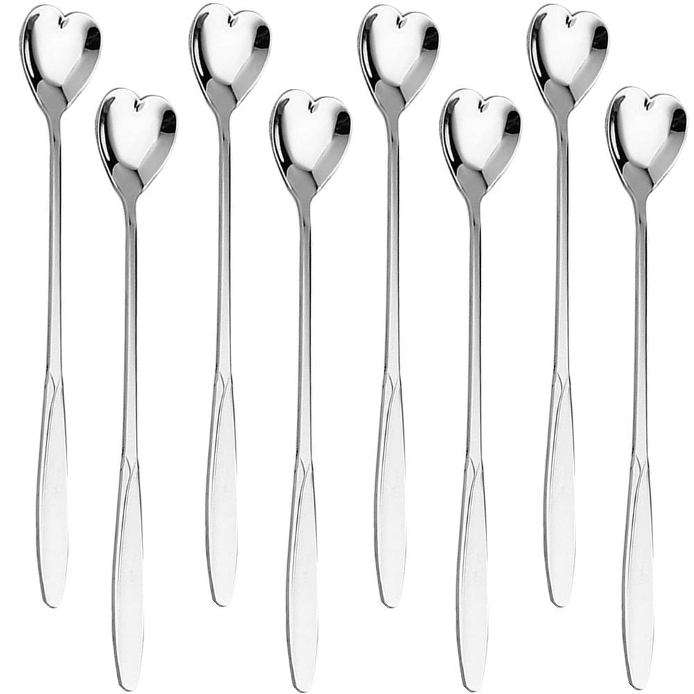 Falytemow 304 Stainless Steel Spoons For Coffee Tea Dessert Drink Mixing Milkshake Spoon Tableware Pack Of 8 (8Pcs Silver Heart