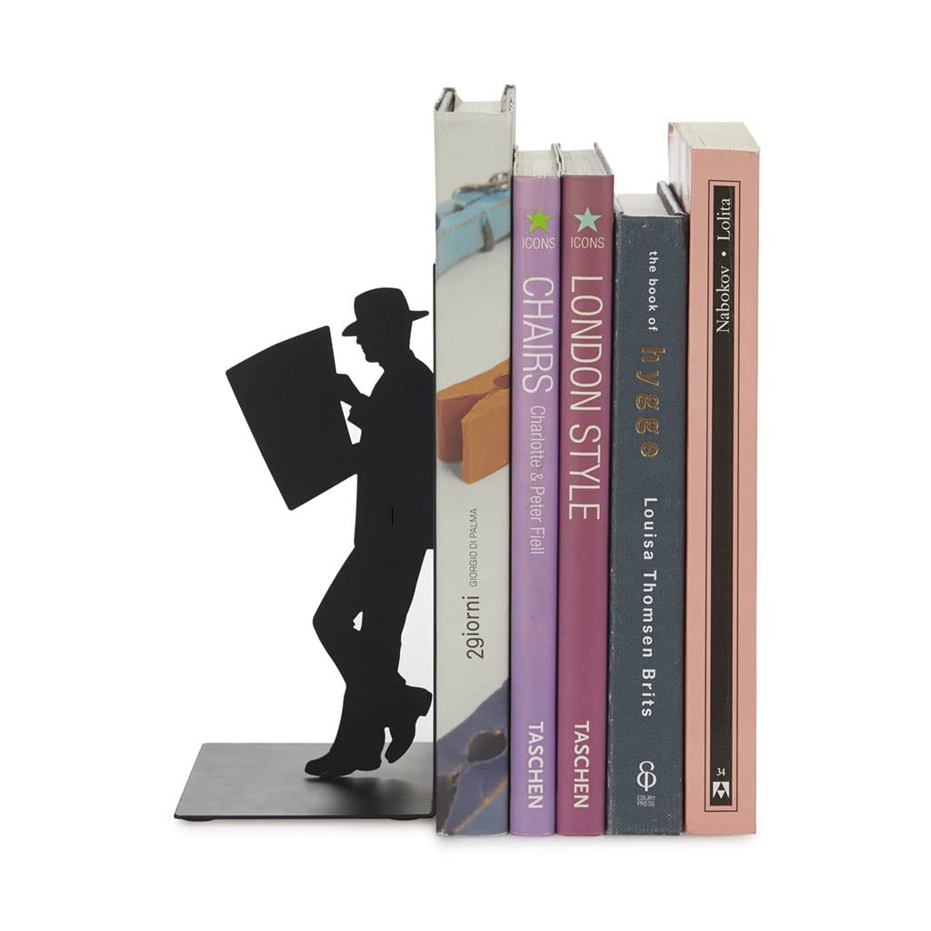 Balvi - The Reader Decorative Metal Bookend In Black Colour Original Design