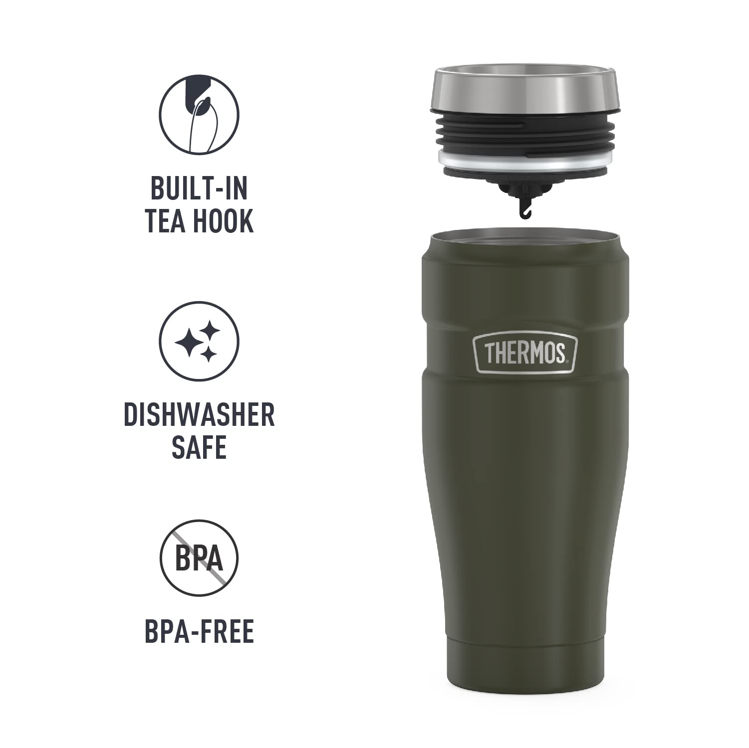 Thermos Stainless King Vacuum-Insulated Travel Tumbler, 16 Ounce, Army Green