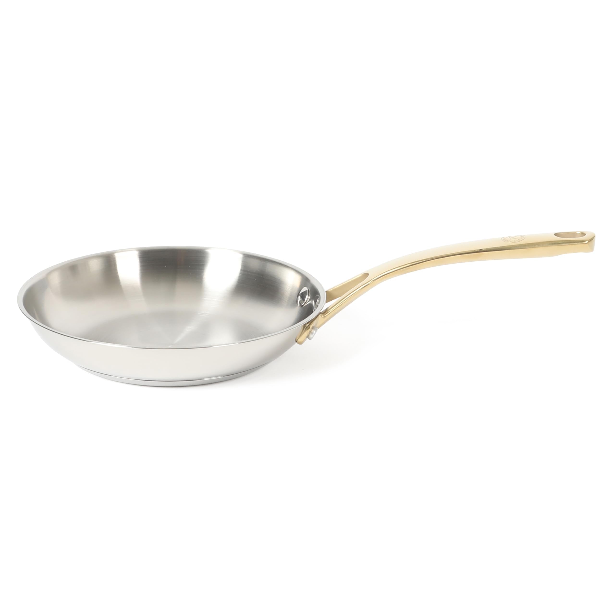 Martha Stewart Castelle 8-Inch Stainless Steel Frying Pan With Gold-Tone Handle - Tri-Ply Encapsulated Bottom, Oven Safe & Induc