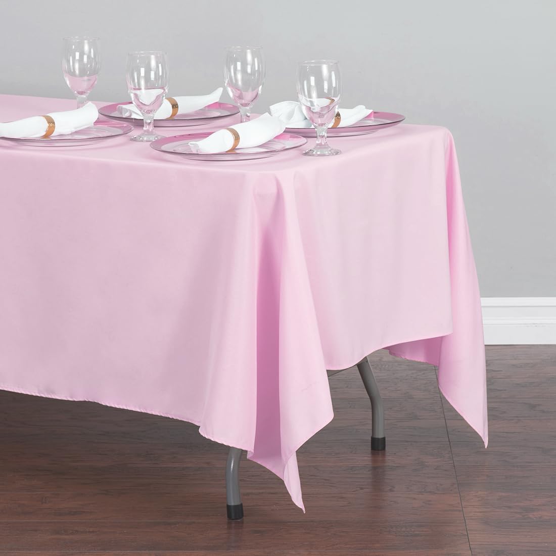 Ltc Linens 10 Pack Pink Rectangular Tablecloths 70 X 120 Inch For 6 Or 8 Feet Rectangle Banquet Tables With Half-Drop - Stain An
