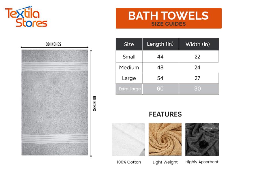 Textila 100% Cotton Extra Large Bath Towels - 30X60 (4-Pack, Silver Gray) - Highly Absorbent, Super Soft, And Luxurious For Bath