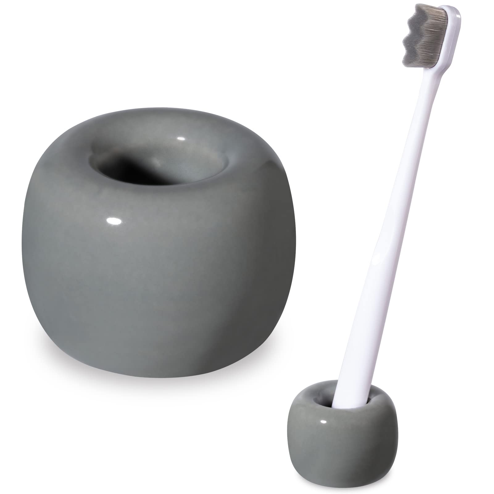 Urbanstrive Sleek Mini Ceramics Toothbrush Holder Stand for Bathroom Vanity Countertops (Gray 1-Pack)