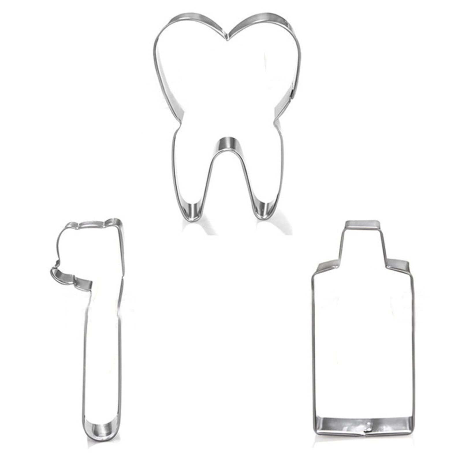 Mini Tooth Series Cookie Cutters Set Of 3 Pcs, Stainless Steel Fondant Cutter Molds Baking Diy (Toothpaste+Toothbrush+Tooth)