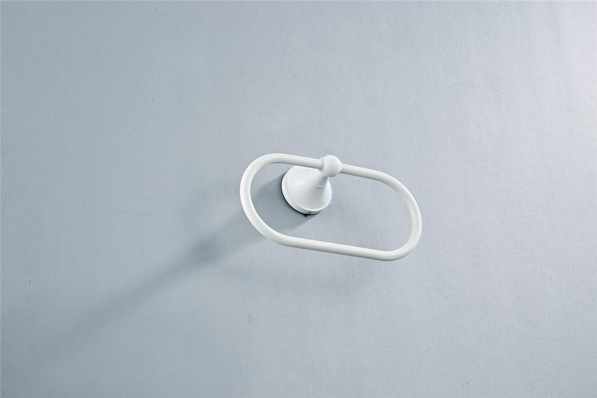 Flybath Oval Towel Ring Antique Brass Hanger Hand Towel Holder For Bathroom Kitchen Accessories Wall Mounted, White Finish