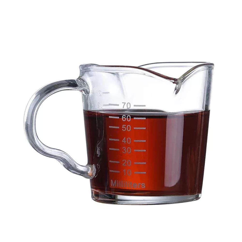 Bcnmviku Espresso Shot Glass 3-Ounce Triple Pitcher Barista Double Spouts With Pouring Handle (2 Pack)