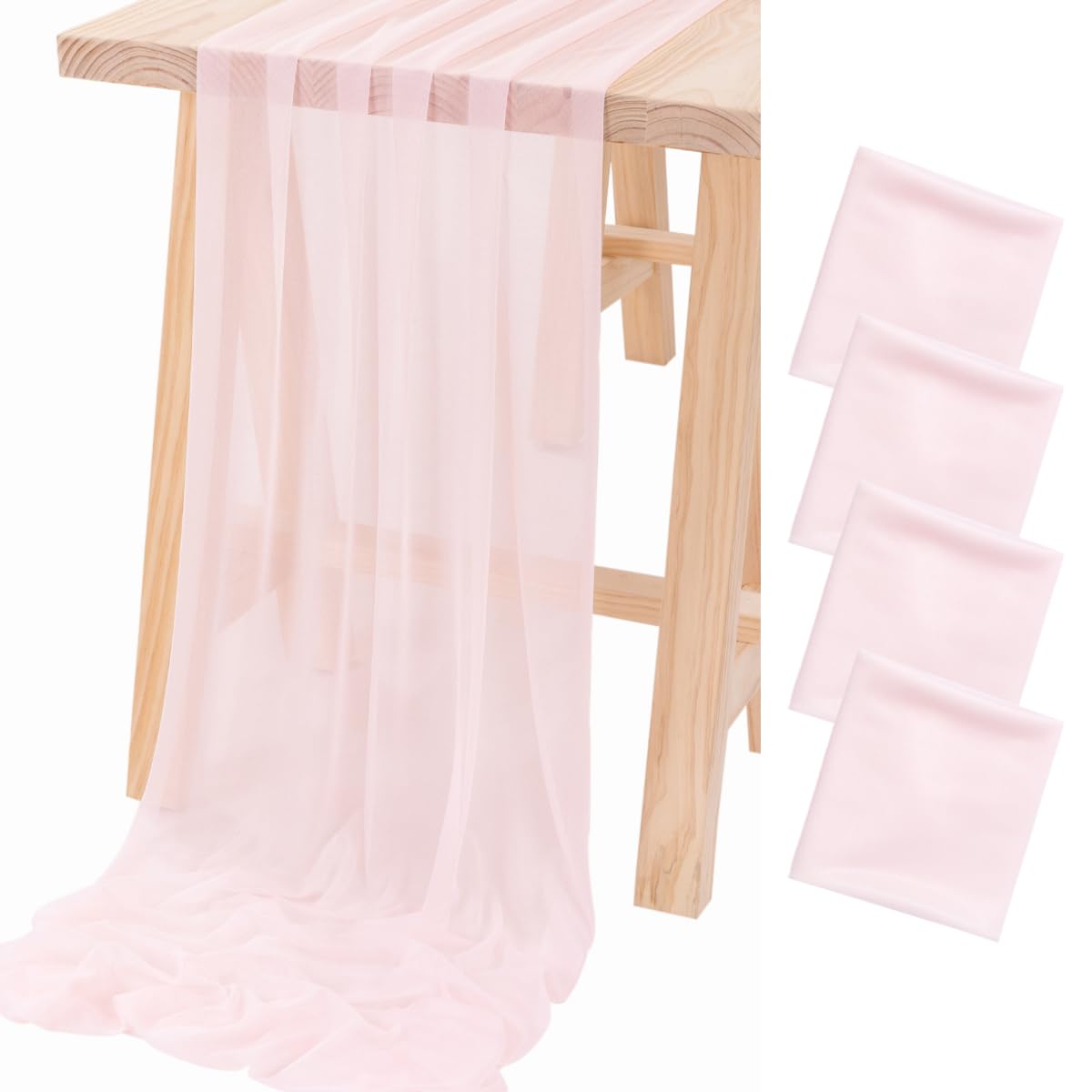 Socomi 4Pcs Blush Pink Gauze Table Runner Bulk 10Ft Chiffon Like Wedding Table Runner For Bridal Shower Decorations Baby Shower