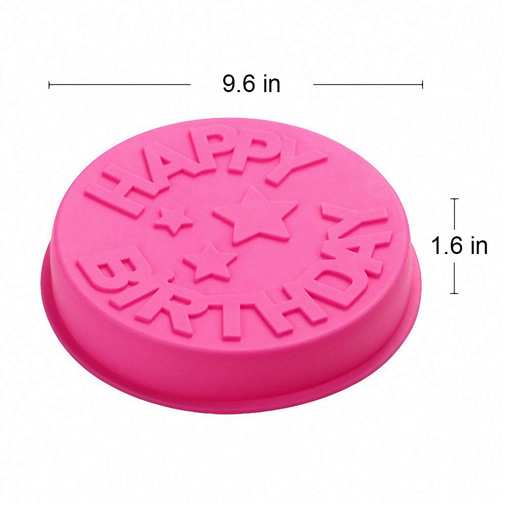 Hiparty Happy Birthday Silicone Baking Mold, 9.6-Inch Cake Pan Round Circle Mold Cheese Jelly Pudding Muffin Pizza Pie Flan Tart