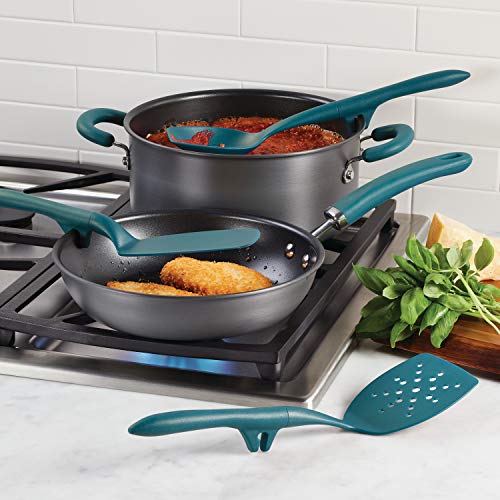 Rachael Ray Tools and Gadgets Spoon  Slotted and Solid Turners Set/ Cooking Utensils - 3 Piece  Teal Blue