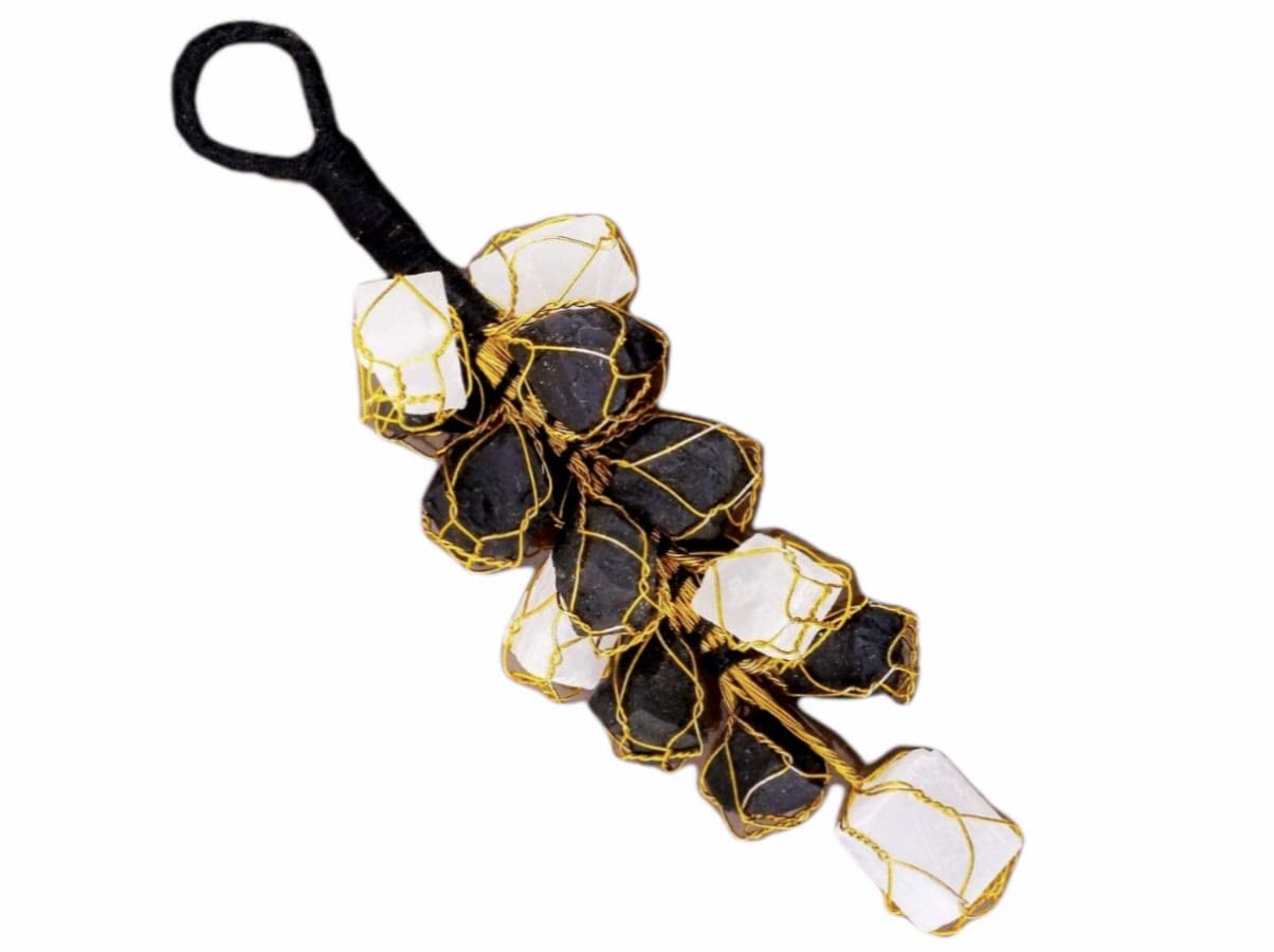 Gemtub Natural Handcrafted Black Tourmaline And Selenite Hanging Ornament Selenite And Tourmaline Rough Chunks Hanger Protection