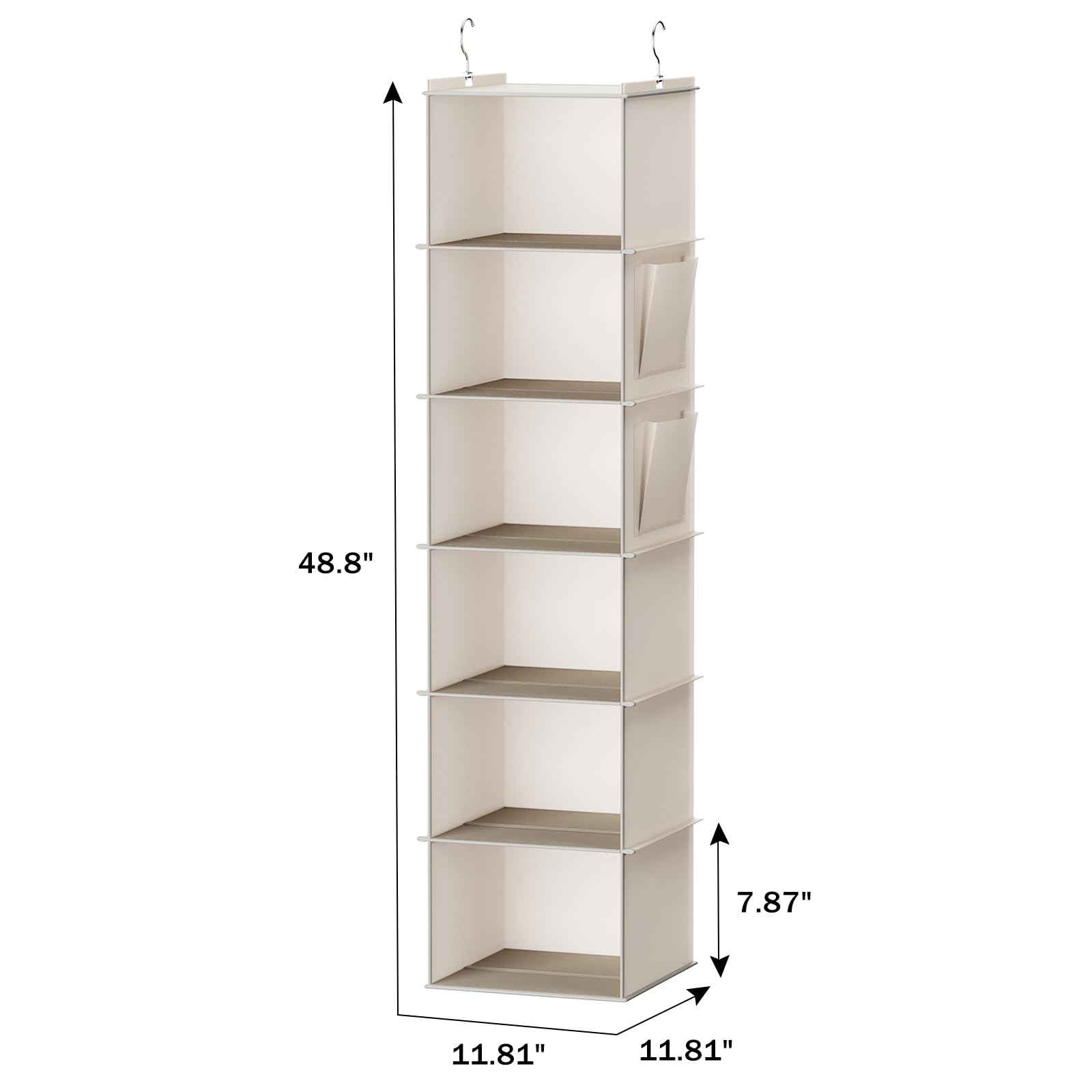 YOUDENOVA Hanging closet Organizer  6-Shelf closet Hanging Storage with Side Pockets  Beige