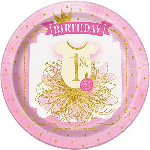 Pink & Gold First Birthday Dinner Plates - 9'' (8 Pieces) - Premium, Durable, & Perfect For 1St Birthday Parties - Captivating D