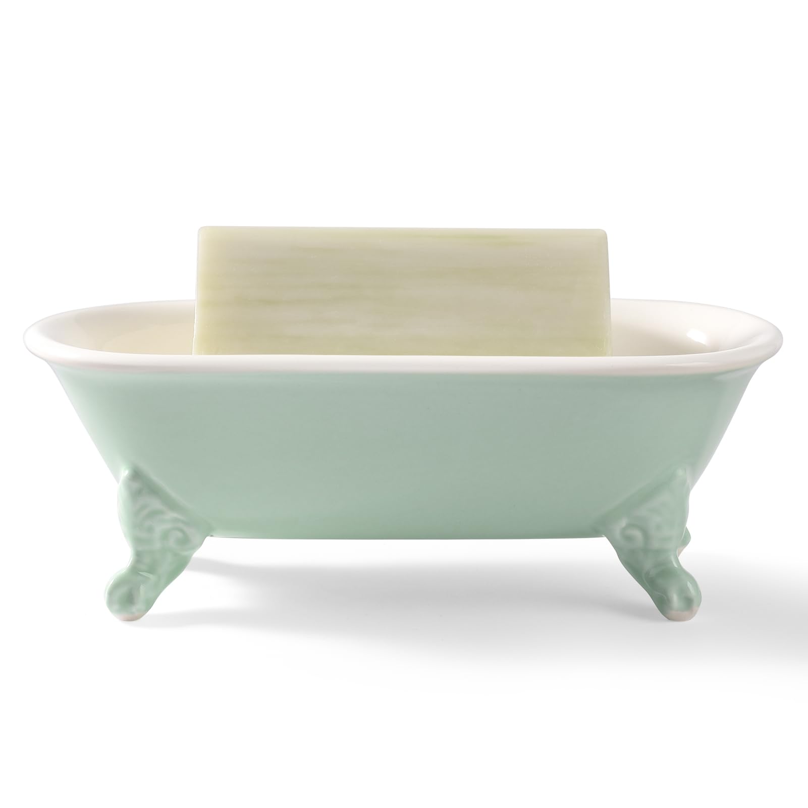 Clawfoot Bathtub Decortative Ceramic Soap Dish Holder Shower Bar Soap Tray For Bathroom Or Kitchen,1 Pack (Bright Teal)