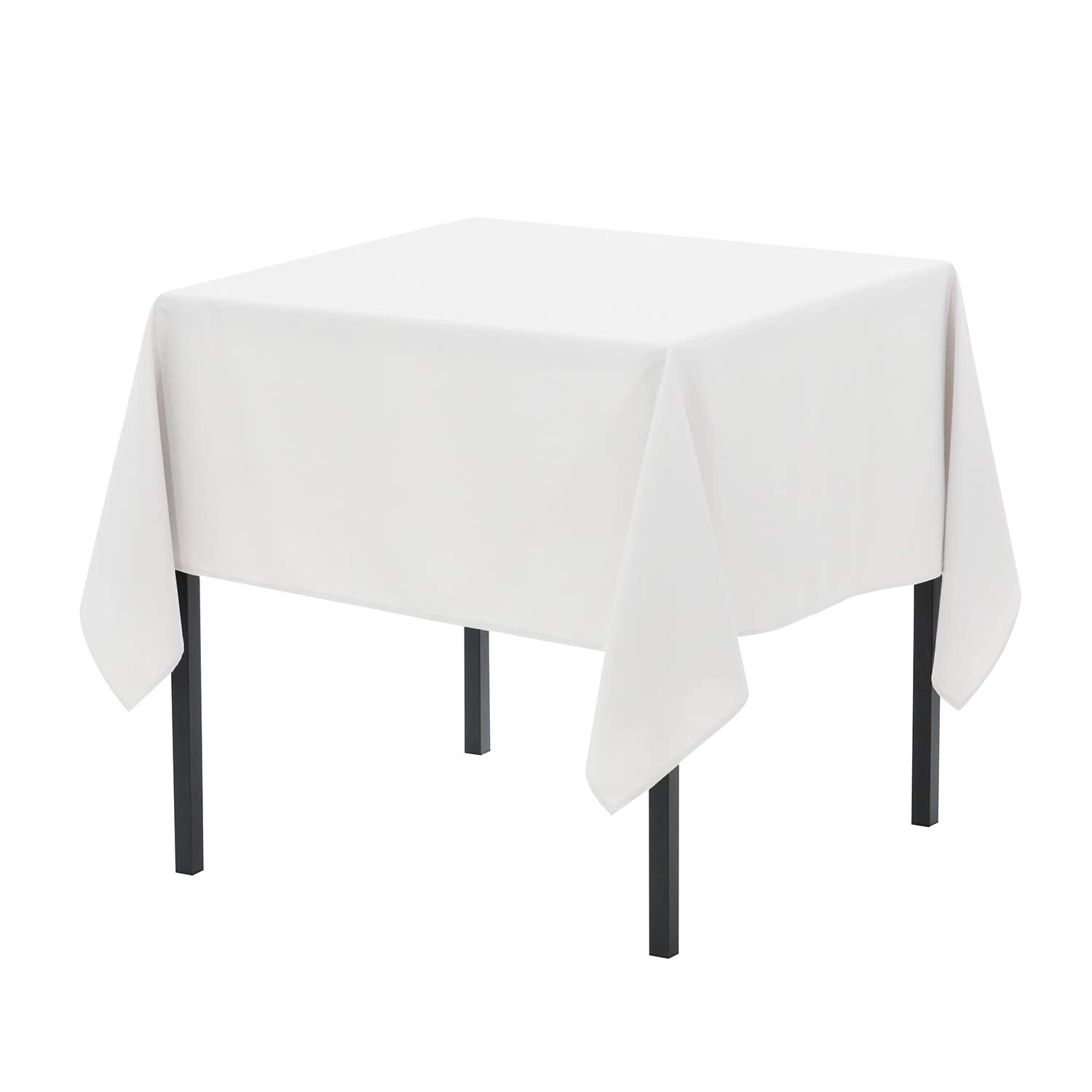 Pomp White 52'' X 52'' Inch Square Premium Polyester Tablecloth | Wrinkle + Stain Resistant Easy Care Fabric | Fits Square Or Ro
