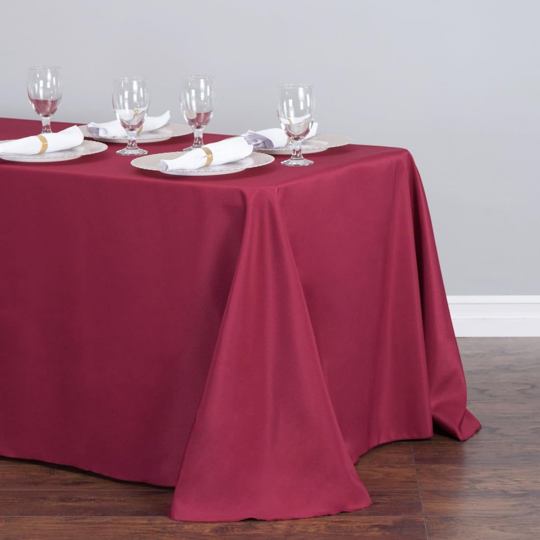 Ltc Linens Bulk 10-Pack Rectangular Tablecloths 90 In X 156 In With Rounded Corners - Burgundy Table Covers For 8 Ft Table With