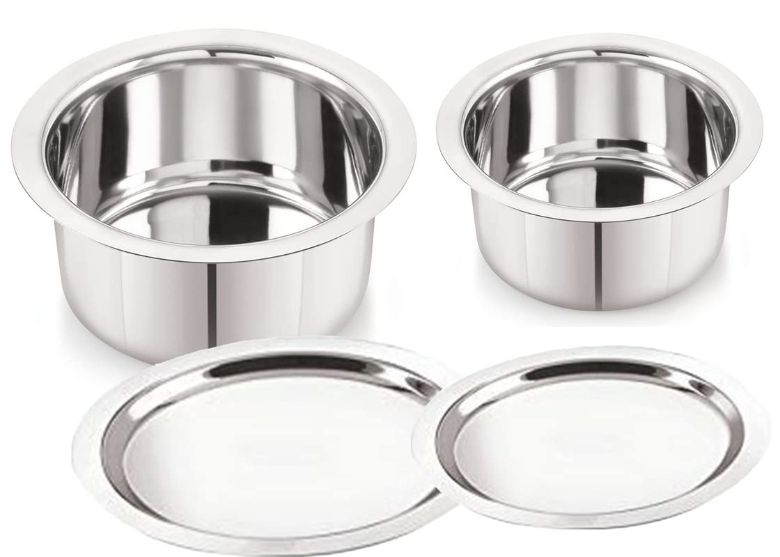 Starlinks Stainless Steel Tope Patila Set With Ss Lids(2 Pieces,1750, 1750,Ml. Normal Base Induction Compatible) Approxwt.800Gms