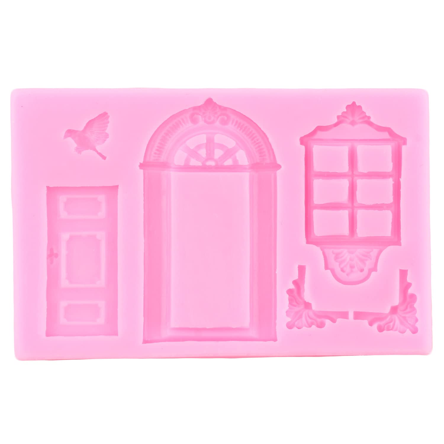 Mujiang Enchanted Vintage Fairy Garden Fairy Gnome Home Door Window Silicone Chocolate Fondant Molds Flower Bird Staircase Raili