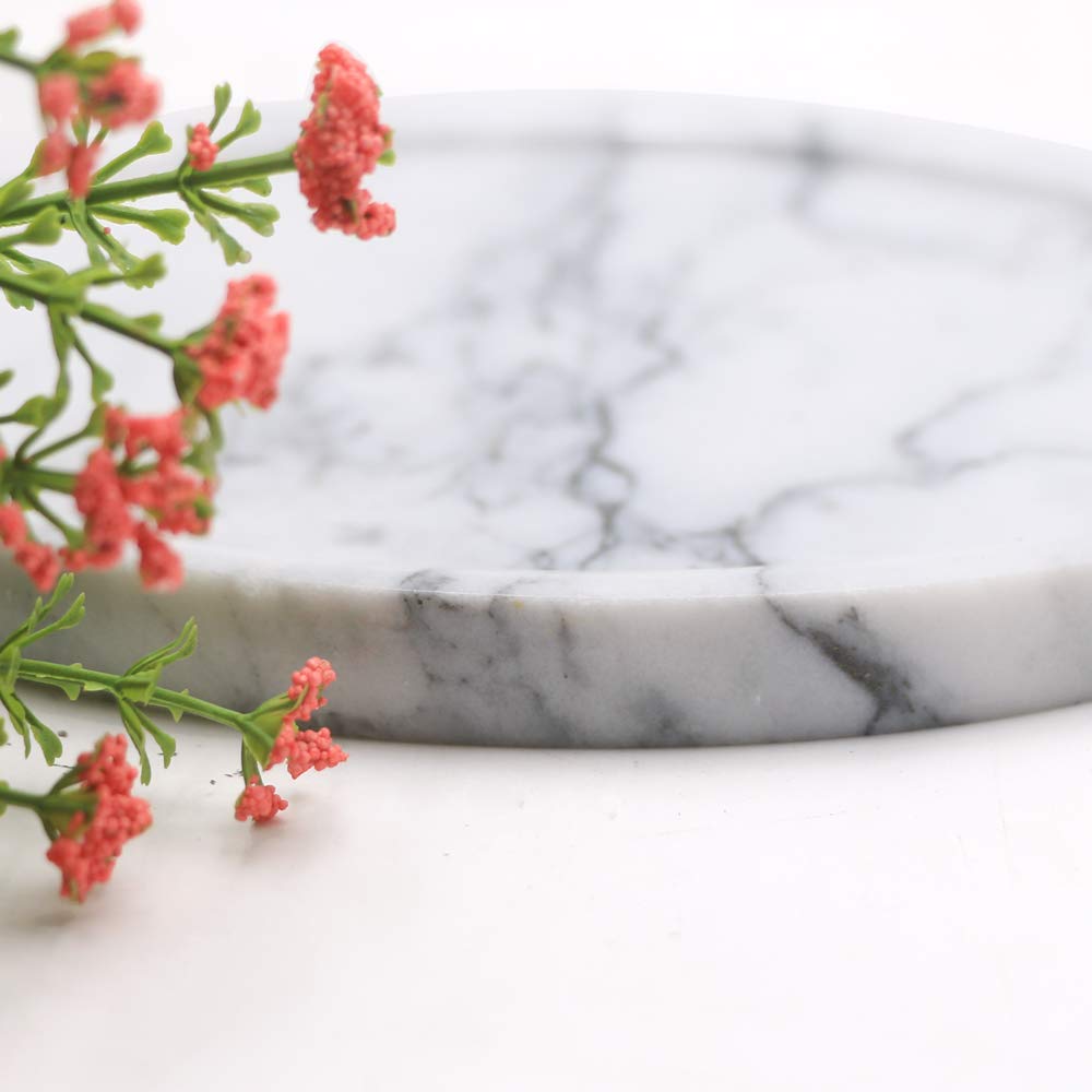 Luant Circular Marble Stone Decorative Tray For Counter, Vanity, Dresser, Nightstand Or Desk, Diameter 8 Inches