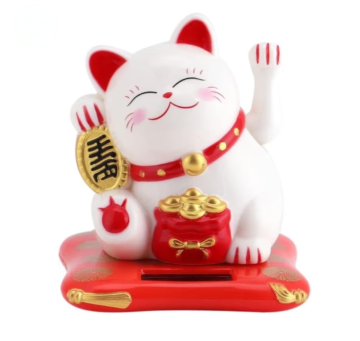 Yadava Solar Powered Moving Lucky Cat Statue | Maneki Neko Feng Shui Waving Cat Showpiece For Wealth, Good Luck & Prosperity | D