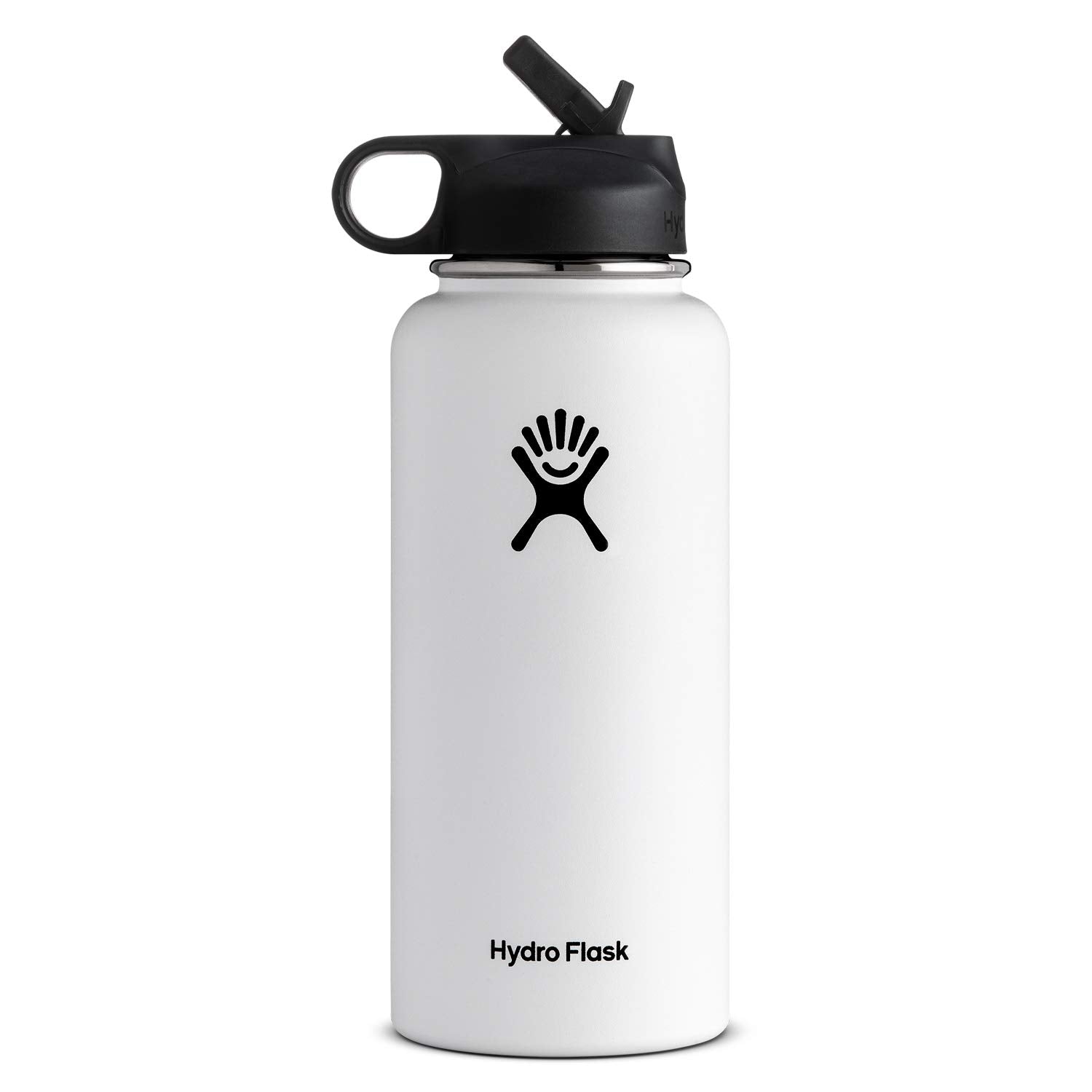 Hydro Flask Vacuum Insulated Stainless Steel Water Bottle Wide Mouth With Straw Lid (White, 32-Ounce)