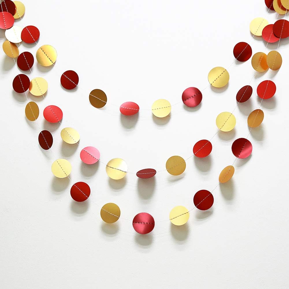Cheerland Gold Maroon Party Decorations Scarket Red Circle Dots Garland Streamer Hanging Backdrop Wedding Birthday Engagement Bridal Shower Bachelorette Graduation Chinese New Year Decor