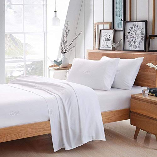 Ccwb By Cotton Craft 600 Thread Count 100% Cotton 4 Pcs Sheet Set Queen Size White (Includes 1 Bedsheet, 1 Fitted Sheet With Ela