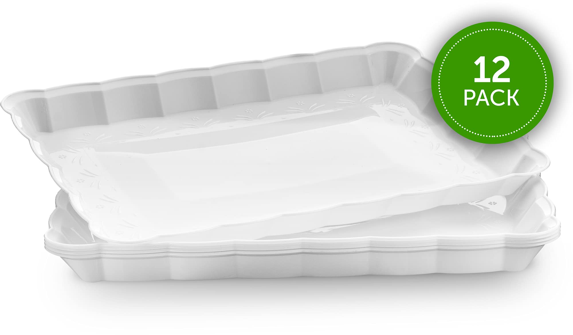 Plasticpro Plastic Serving Trays - Serving Platters Rectangle 9X13 Disposable Party Dish (12, White)