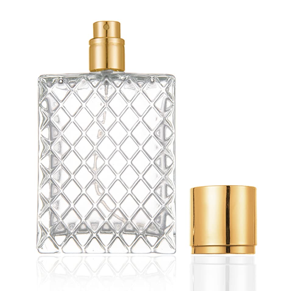 Enslz 100Ml/3.4Oz Clear Glass Fine Mist Atomizer,Portable Square Refillable Empty Perfum Spray Bottle Travel Atomizer Bottle Gol