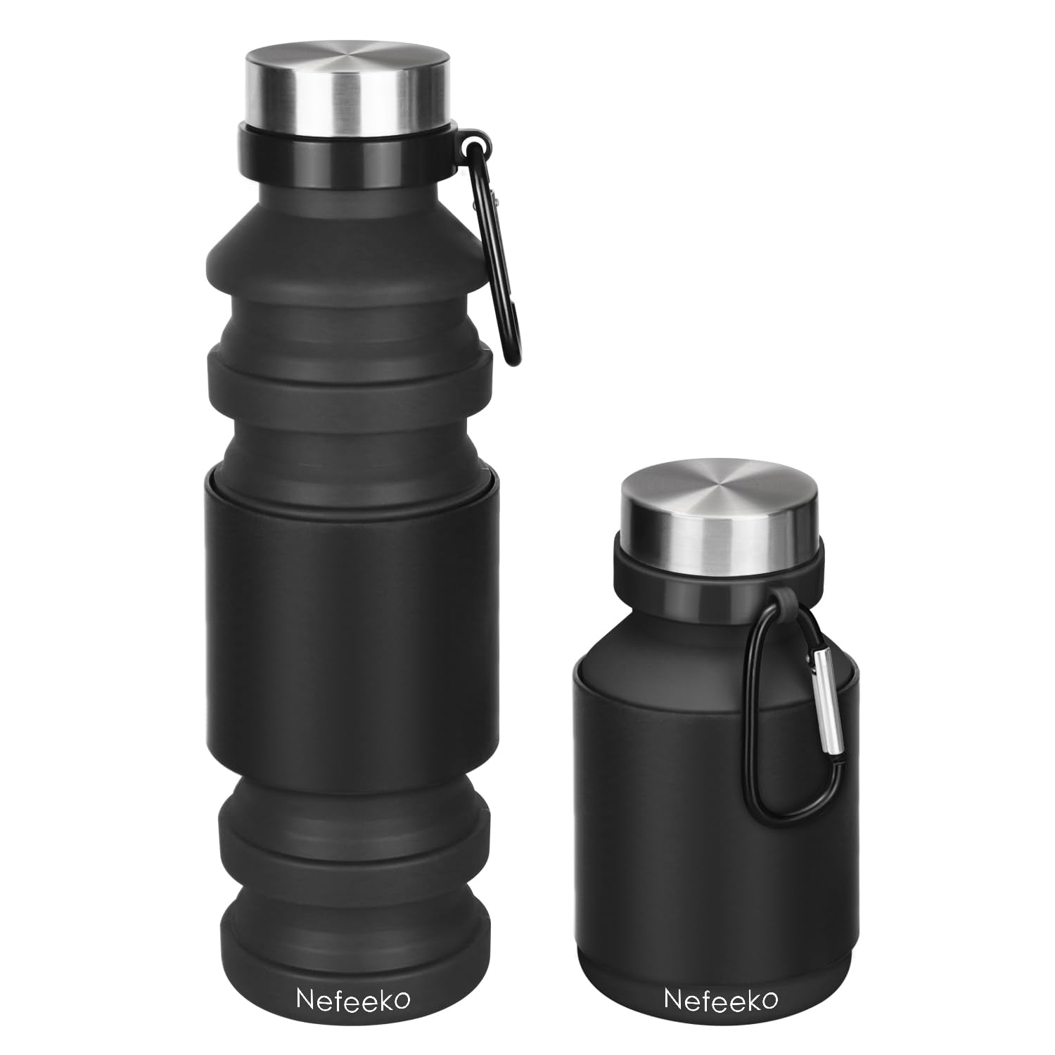 Nefeeko Collapsible Water Bottle, Reuseable Bpa Free Silicone Foldable Bottles For Travel Gym Camping Hiking, Portable Leak Proo