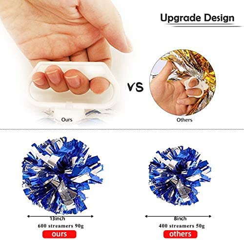 PUZINE 4 Pack 13'' Cheerleading Metallic Foil & Plastic Ring Pom Poms(Purple)