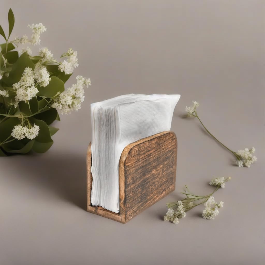 Kc Kullicraft Mango Wood Burning Finish Napkin Holders Upright Paper Napkin Storage Dispenser For Kitchen, House, Party, Restaur