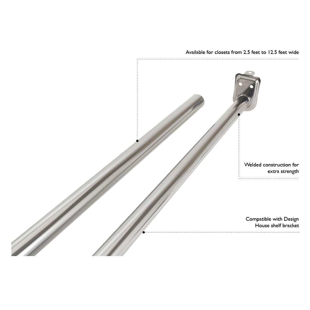 Design House 206078 Adjustable Closet Rod 80-inch to 150-inch  Polished Chrome